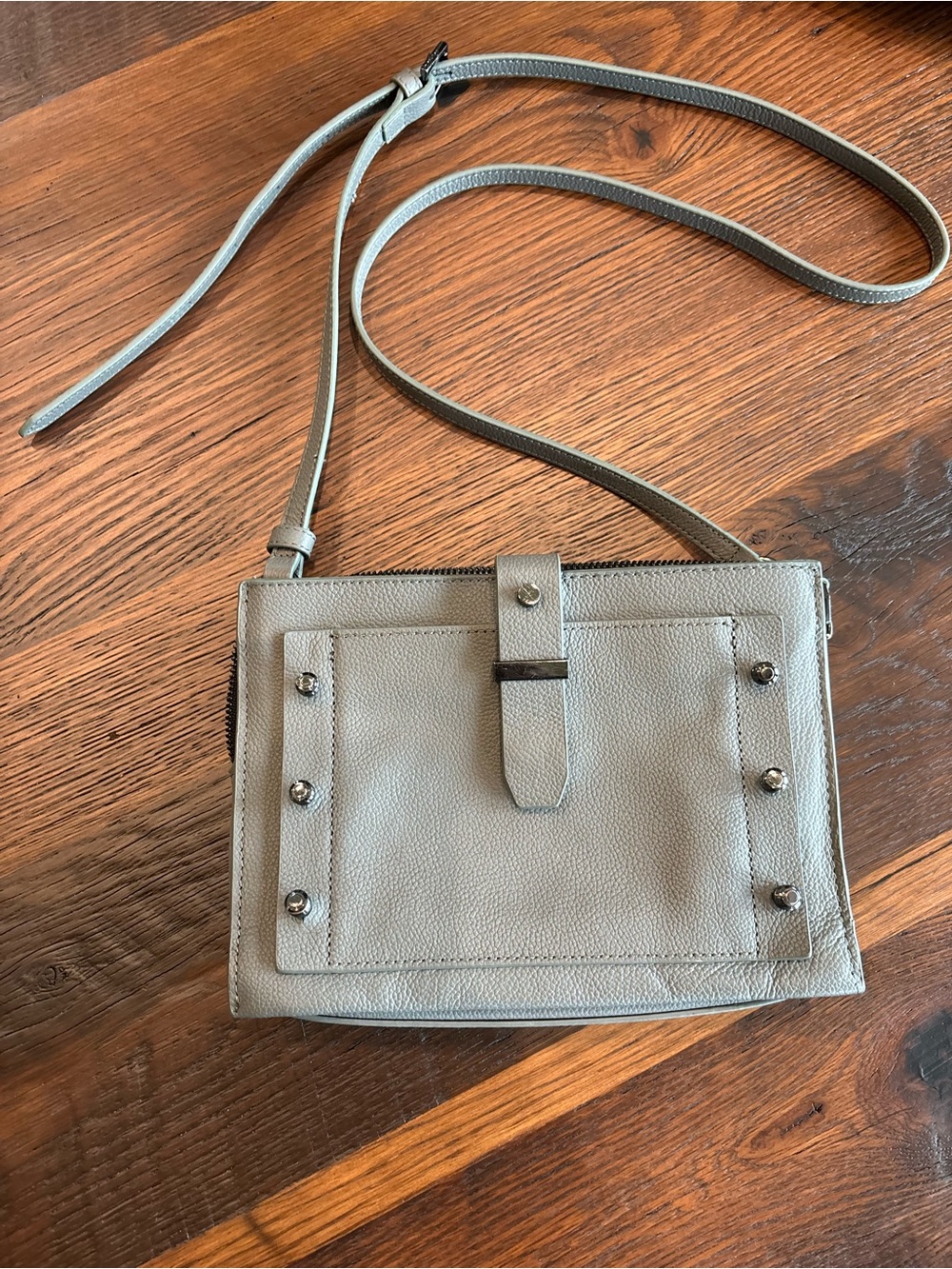 BOTKIER Warren City Studded Crossbody Purse, Pebbled Leather Grey, MSRP $228.00